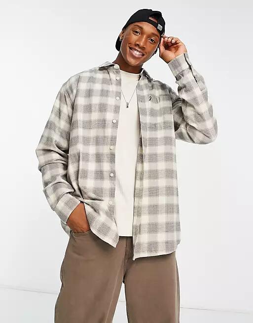 Lyle & Scott Vintage plaid overshirt in off white and taupe-Neutral Cover