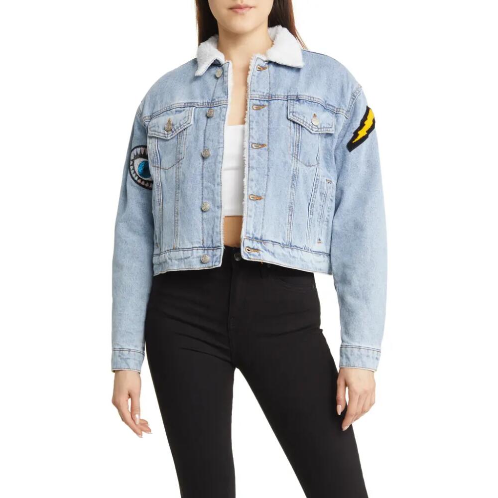 AZALEA WANG Sequin Appliqué Denim Jacket in Blue Multi Cover