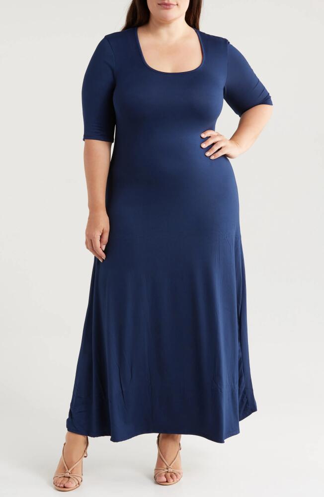 24seven Comfort Apparel Scoop Neck Jersey Maxi Dress in Navy Cover