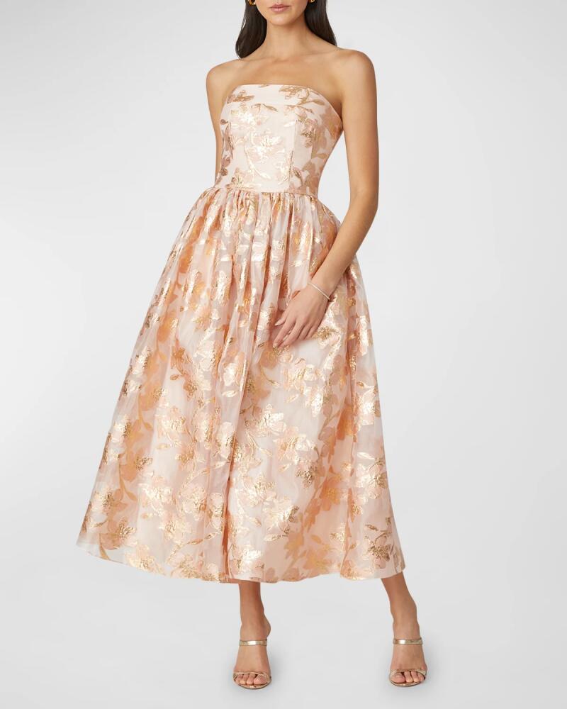 Shoshanna Strapless Floral Jacquard Midi Dress Cover