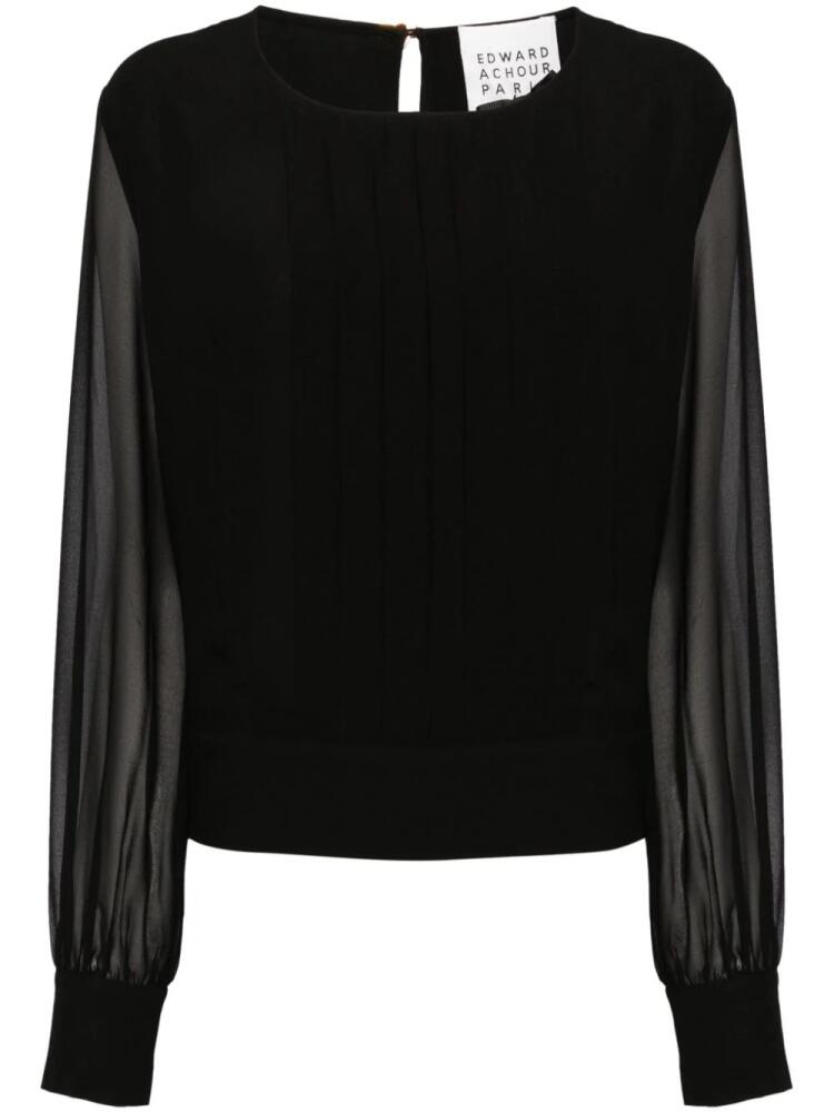 Edward Achour Paris pleat-detailing semi-sheer blouse - Black Cover