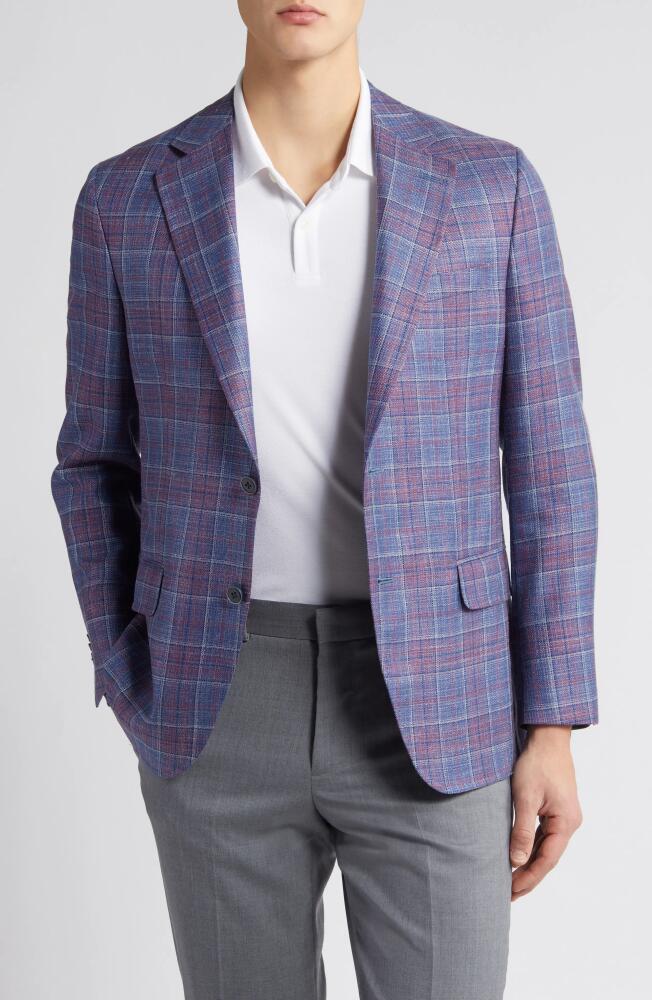 Peter Millar Tailored Fit Plaid Wool, Silk & Linen Blend Sport Coat in Blue Cover