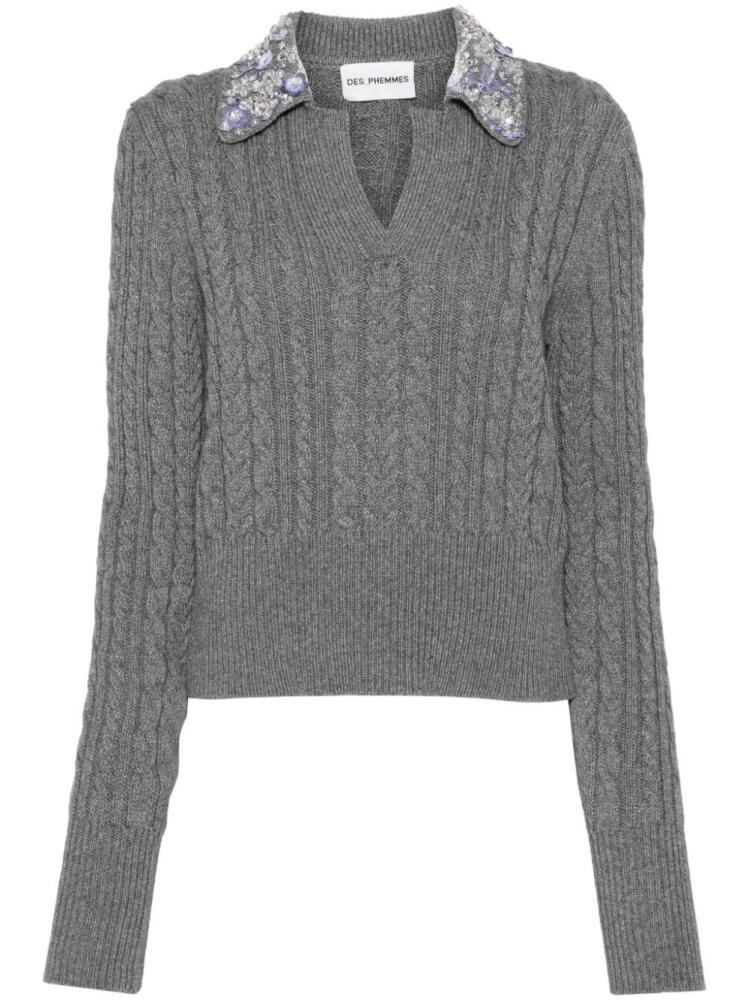 DES PHEMMES floral appliqué cable knit top - Grey Cover