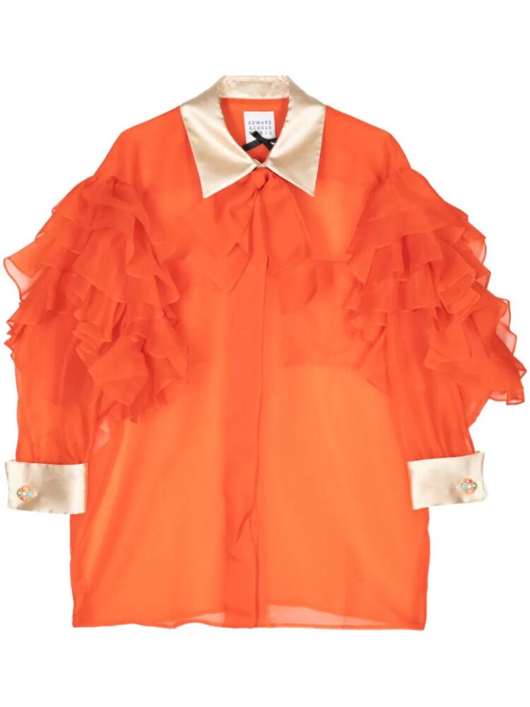 Edward Achour Paris ruffled-detail silk blouse - Orange Cover