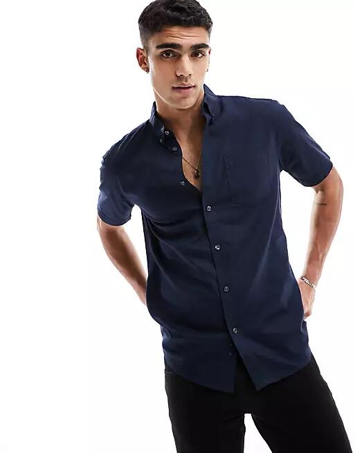 French Connection linen short sleeve navy shirt-Blue Cover