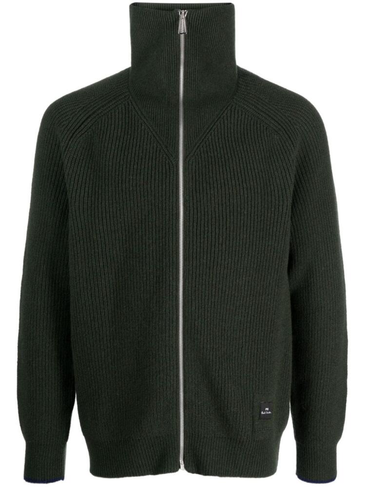 PS Paul Smith logo-patch funnel-neck cardigan - Green Cover