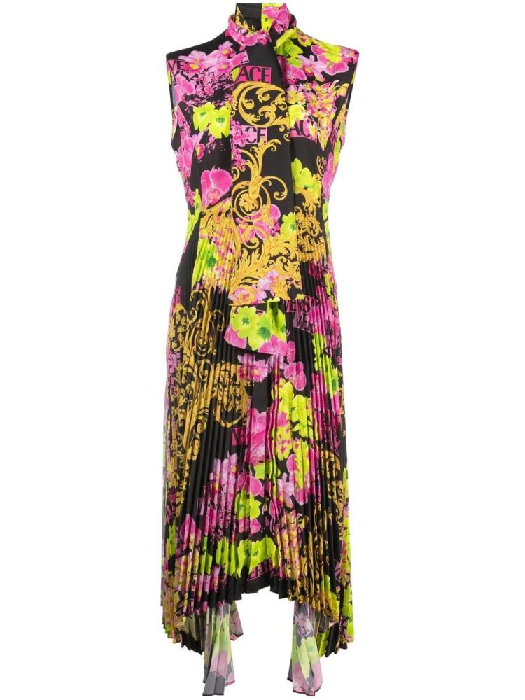 Versace Logo Orchid-print midi dress - Black Cover