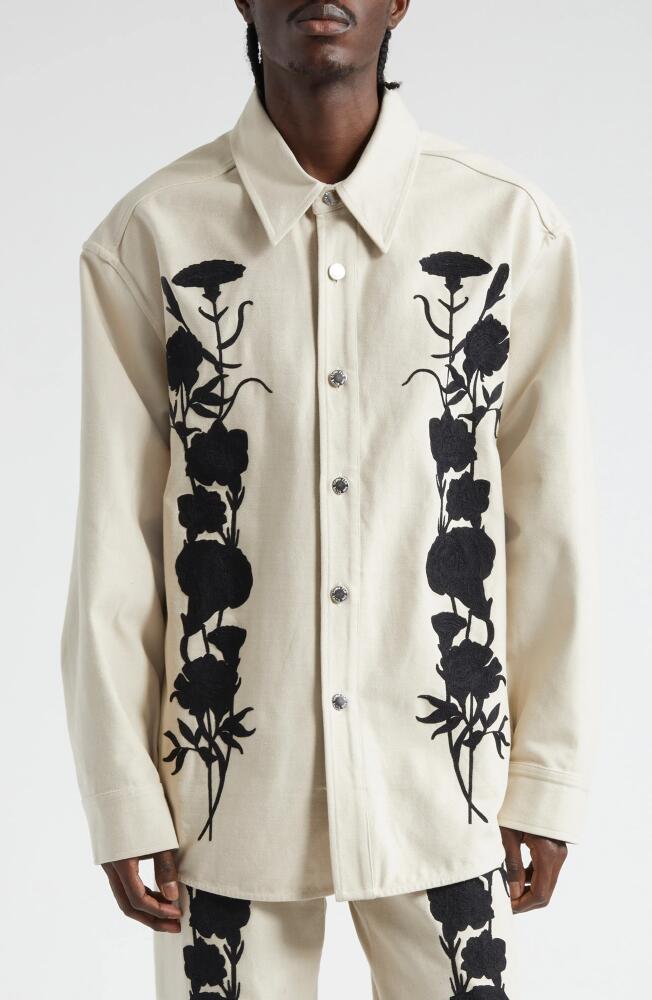 SONG FOR THE MUTE Embroidered Foliage Cotton Shirt Jacket in Off White Cover