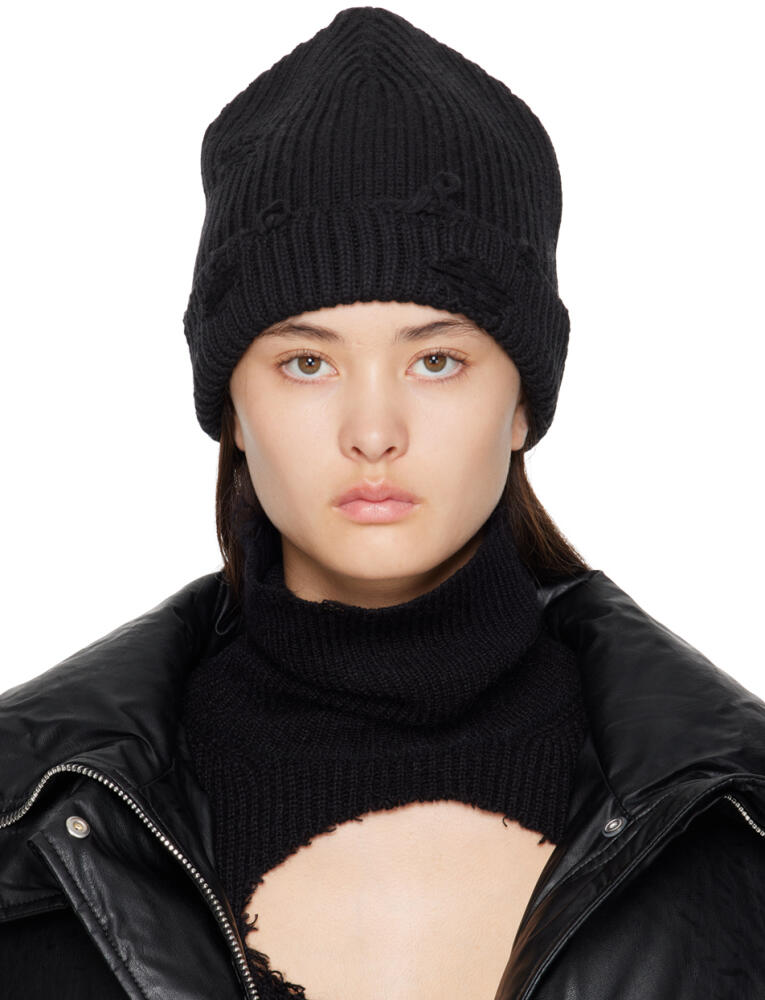 MM6 Maison Margiela Black Distressed Beanie Cover