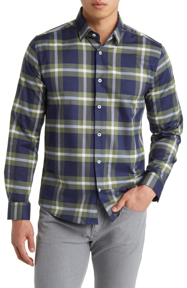 Stone Rose DRY TOUCH Tartan Plaid Performance Button-Up Shirt in Olive Green Cover