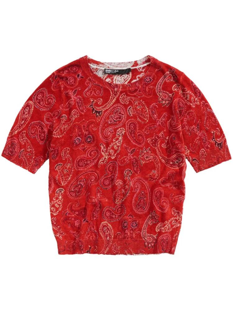 Bimba y Lola paisley-print linen knitted top - Red Cover