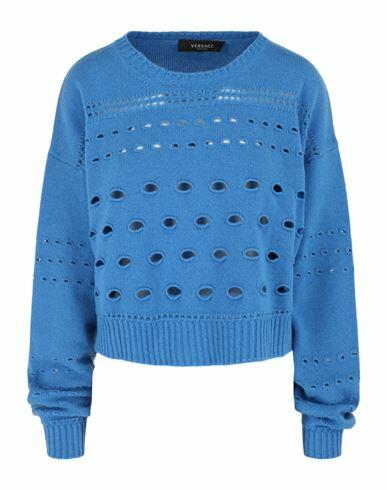 Versace Cashmere Blend Cutout Sweater Woman Sweatshirt Blue Cashmere, Wool Cover