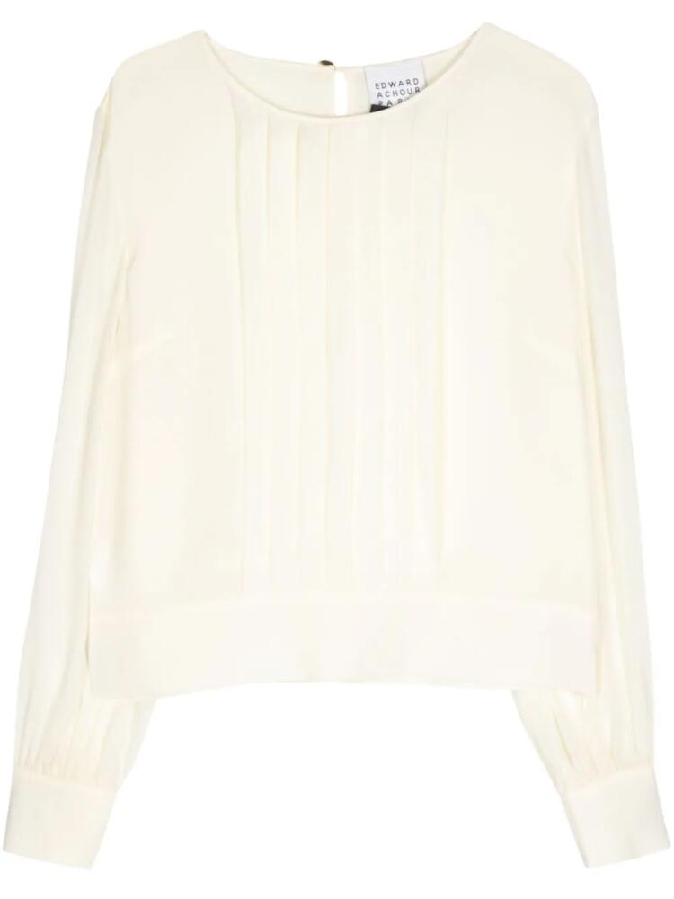 Edward Achour Paris pintuck-detail long-sleeve blouse - Neutrals Cover