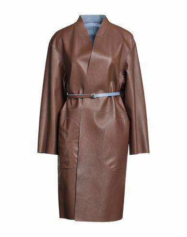 Desa 1972 Woman Overcoat & Trench Coat Dark brown Soft Leather Cover