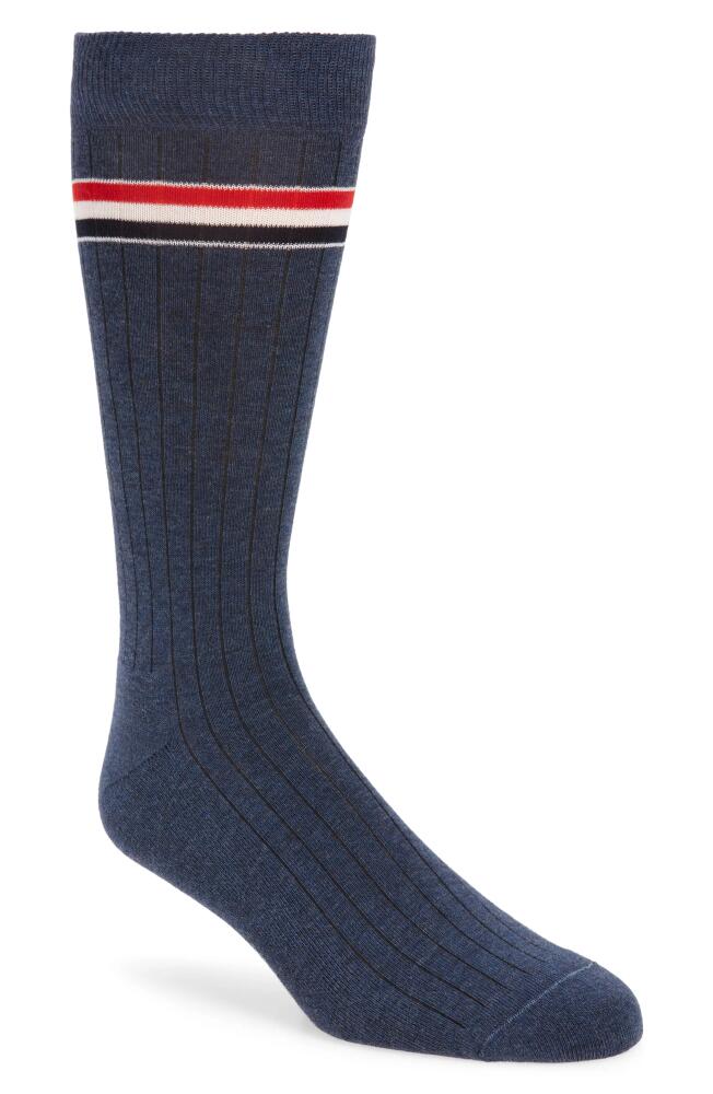 Thom Browne Stripe Ribbed Mid Calf Socks in Dark Blue Cover