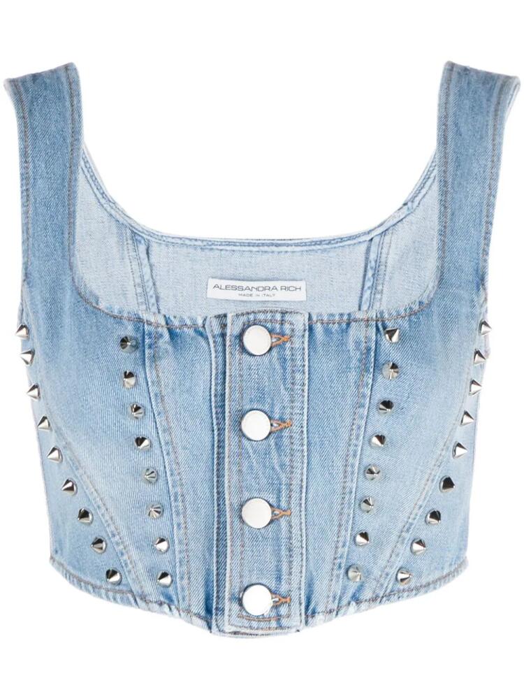 Alessandra Rich studded denim bustier top - Blue Cover