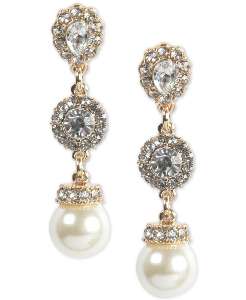 Charter Club Gold-Tone Crystal Halo & Colored Imitation Pearl Linear Drop Earrings, Created for Macy's - White Cover