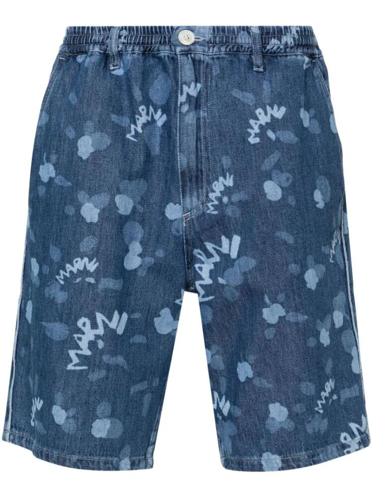 Marni all-over logo-print denim shorts - Blue Cover