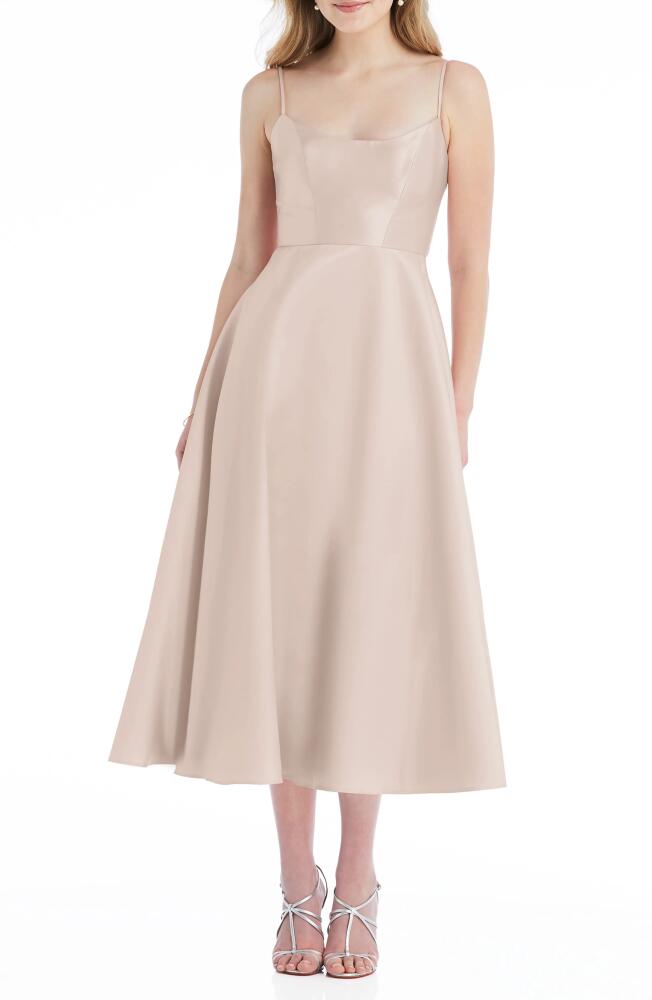 Alfred Sung Spaghetti Strap Satin Midi Cocktail Dress in Cameo Cover