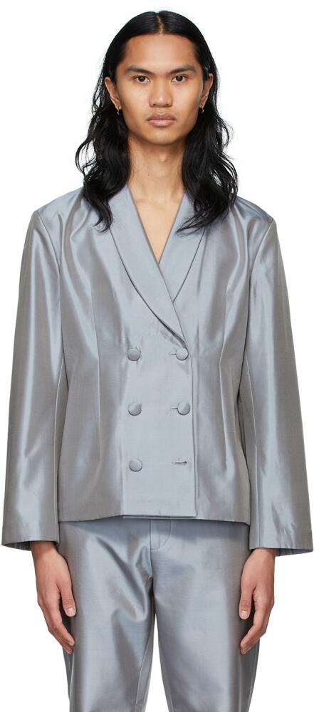 ERL SSENSE Exclusive Grey Silk Blazer Cover