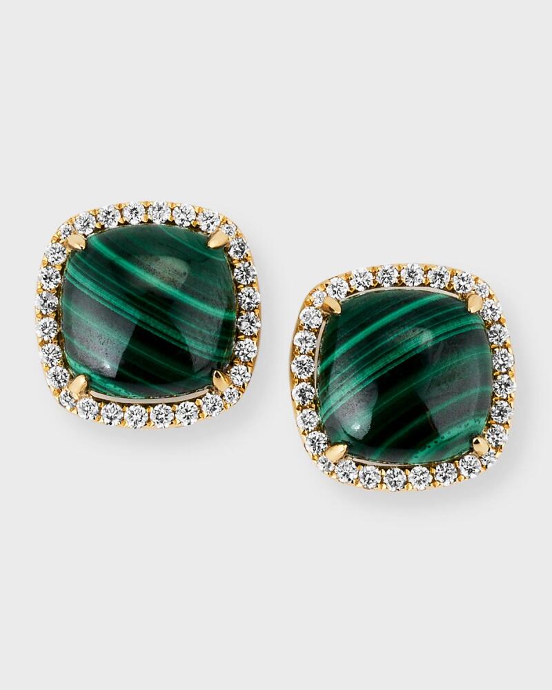 Frederic Sage 18K Yellow Gold Cushion Cabochon Malachite Earrings with Diamond Halos Cover