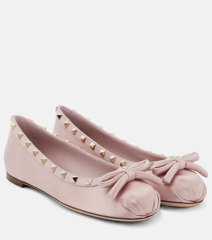 Valentino Garavani Rockstud leather-trimmed satin ballet flats Cover