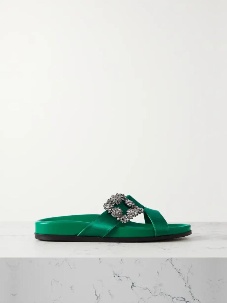 Manolo Blahnik - Chilanghi Buckled Satin Slides - Green Cover