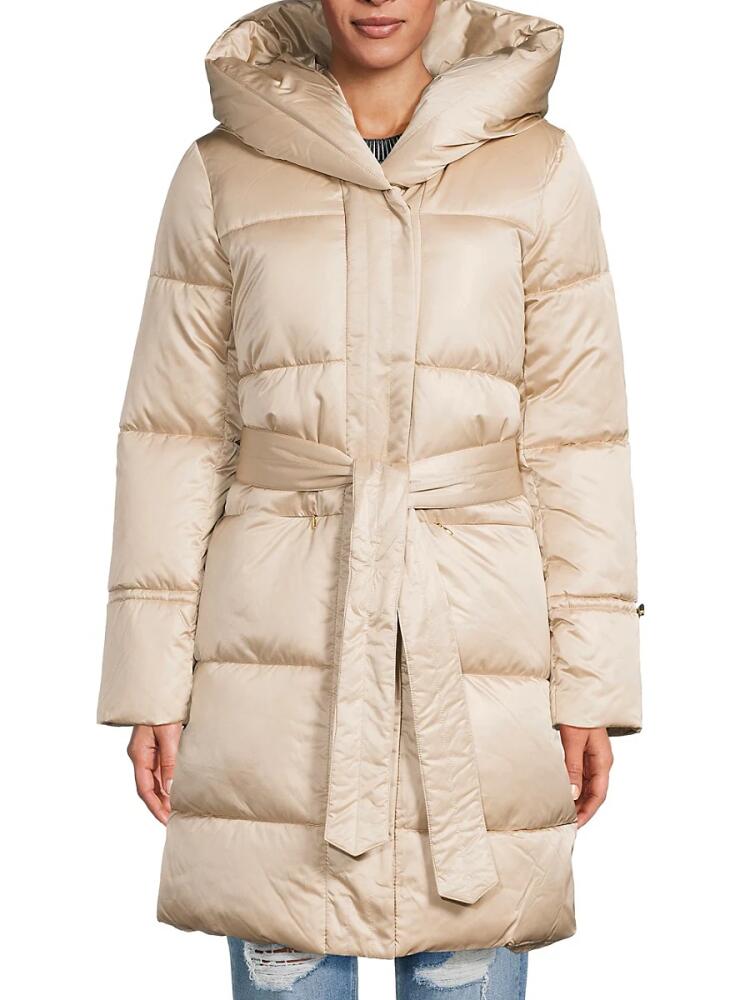 Via Spiga Women's Hooded Longline Puffer Jacket - Champagne Cover