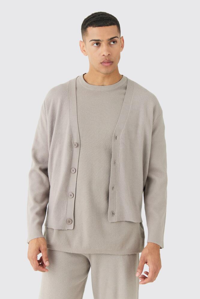 boohoo Mens Boxy Fit Knitted Cardigan - Grey Cover