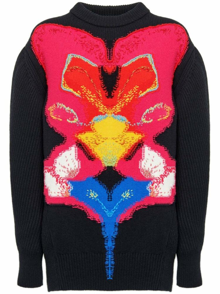 Alexander McQueen Orchid-intarsia wool jumper - Black Cover