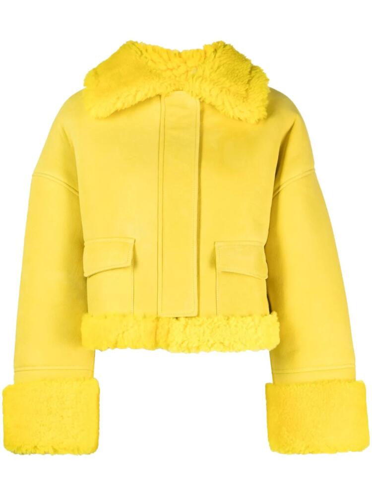 GCDS shearling-collar leather jacket - Yellow Cover