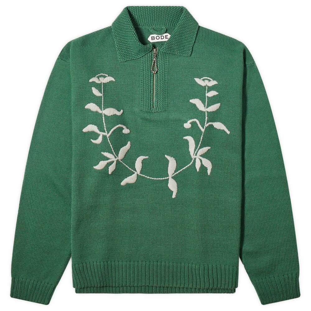 BODE Men's Floret Embroidered Knit Pullover in Green Cover