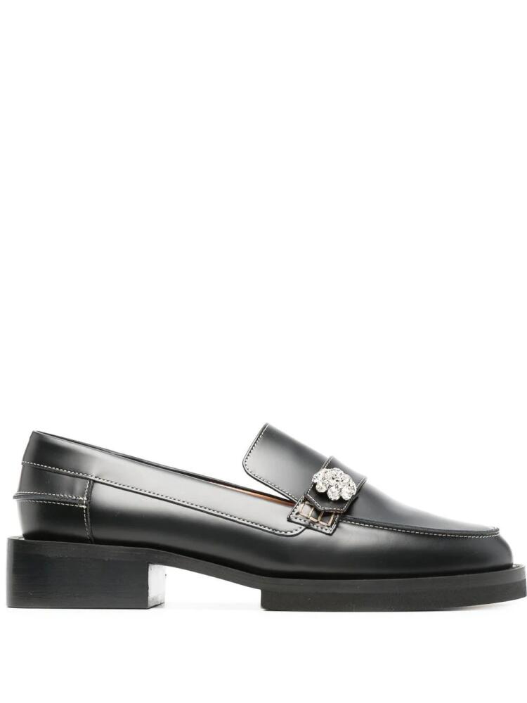 GANNI crystal-button leather loafers - Black Cover