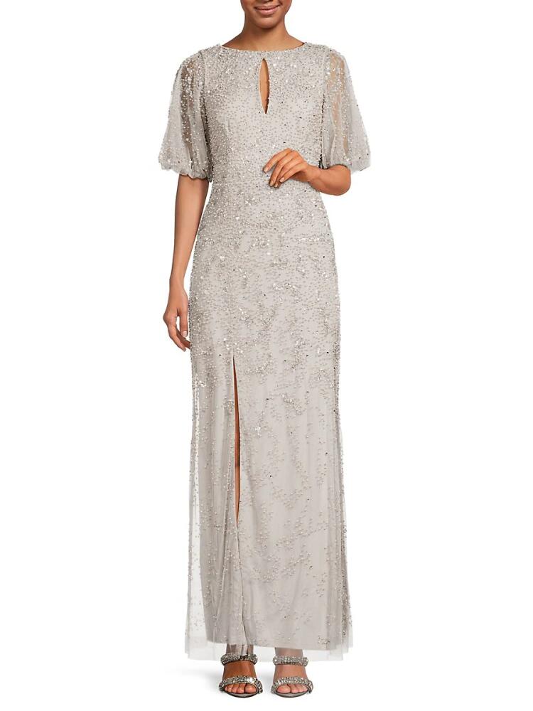 Adrianna Papell Women's Beaded Gown - Silver Dove Cover