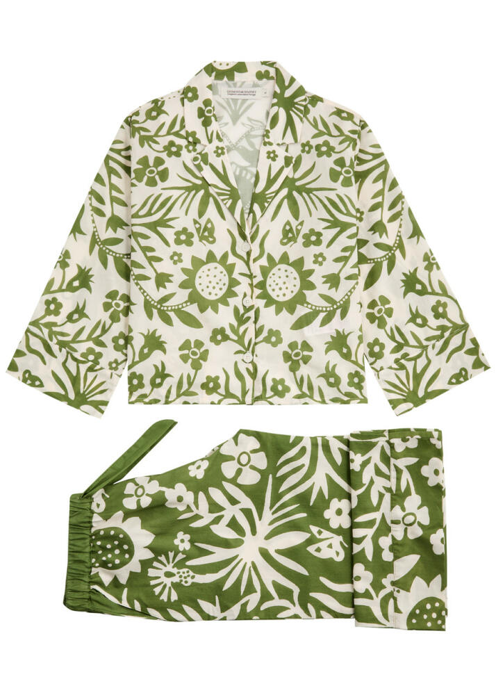 Desmond & Dempsey Fabelei Printed Cotton Pyjama set - Green Cover