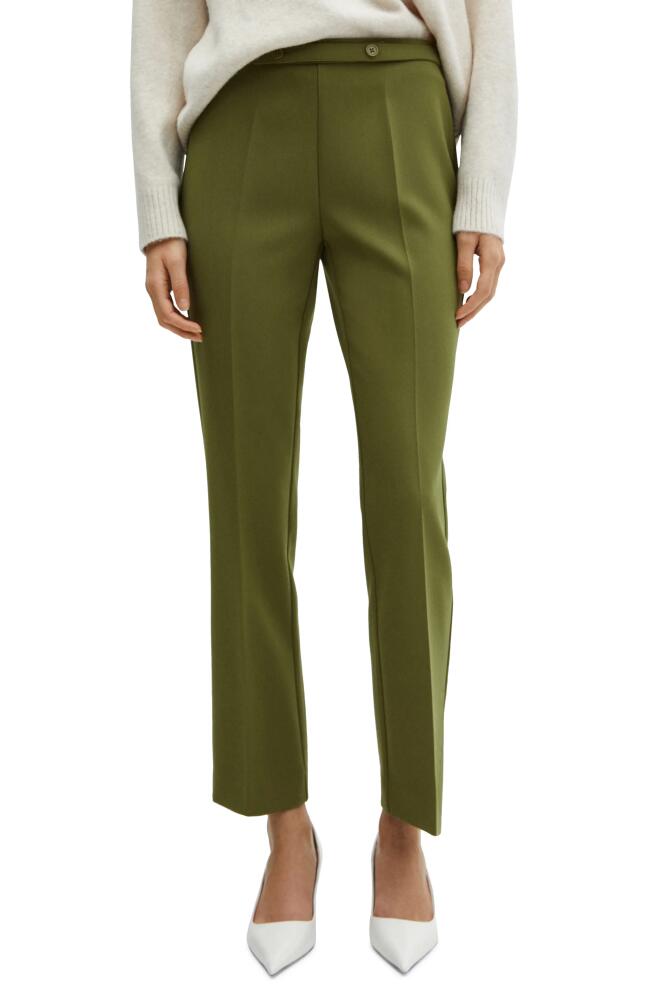 MANGO Belted Straight Leg Ankle Pants in Green Cover