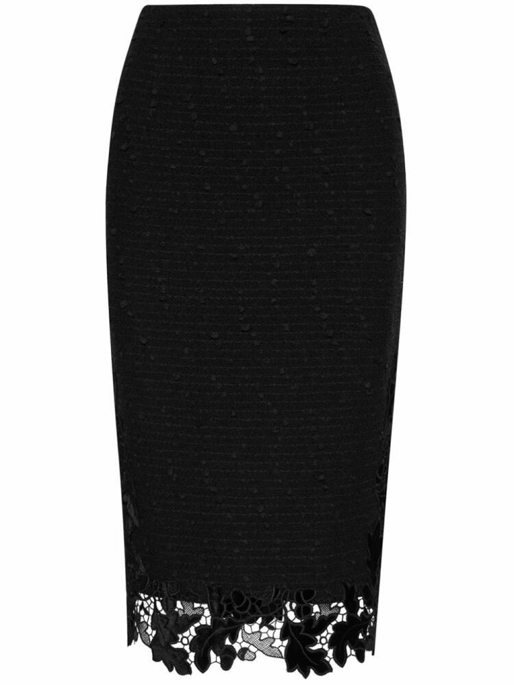 Oscar de la Renta guipure-lace velvet pencil skirt - Black Cover