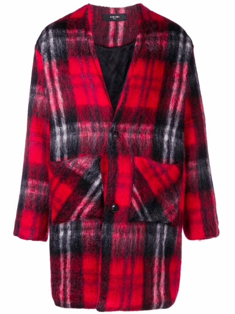 AMIRI oversized tartan mohair-blend cardigan coat - Red Cover