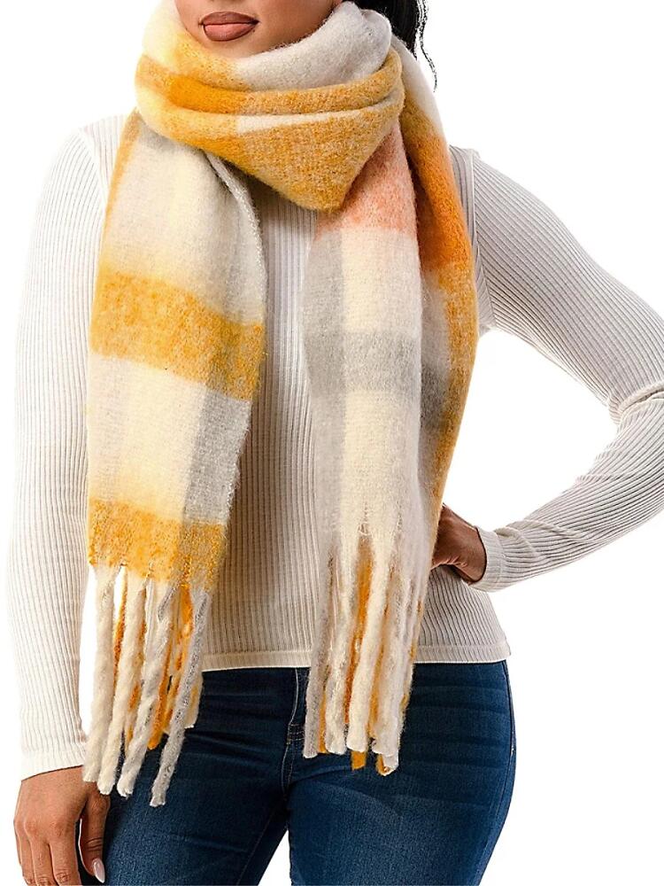 MARCUS ADLER Women's Plaid Fringe Scarf - Gold White Cover