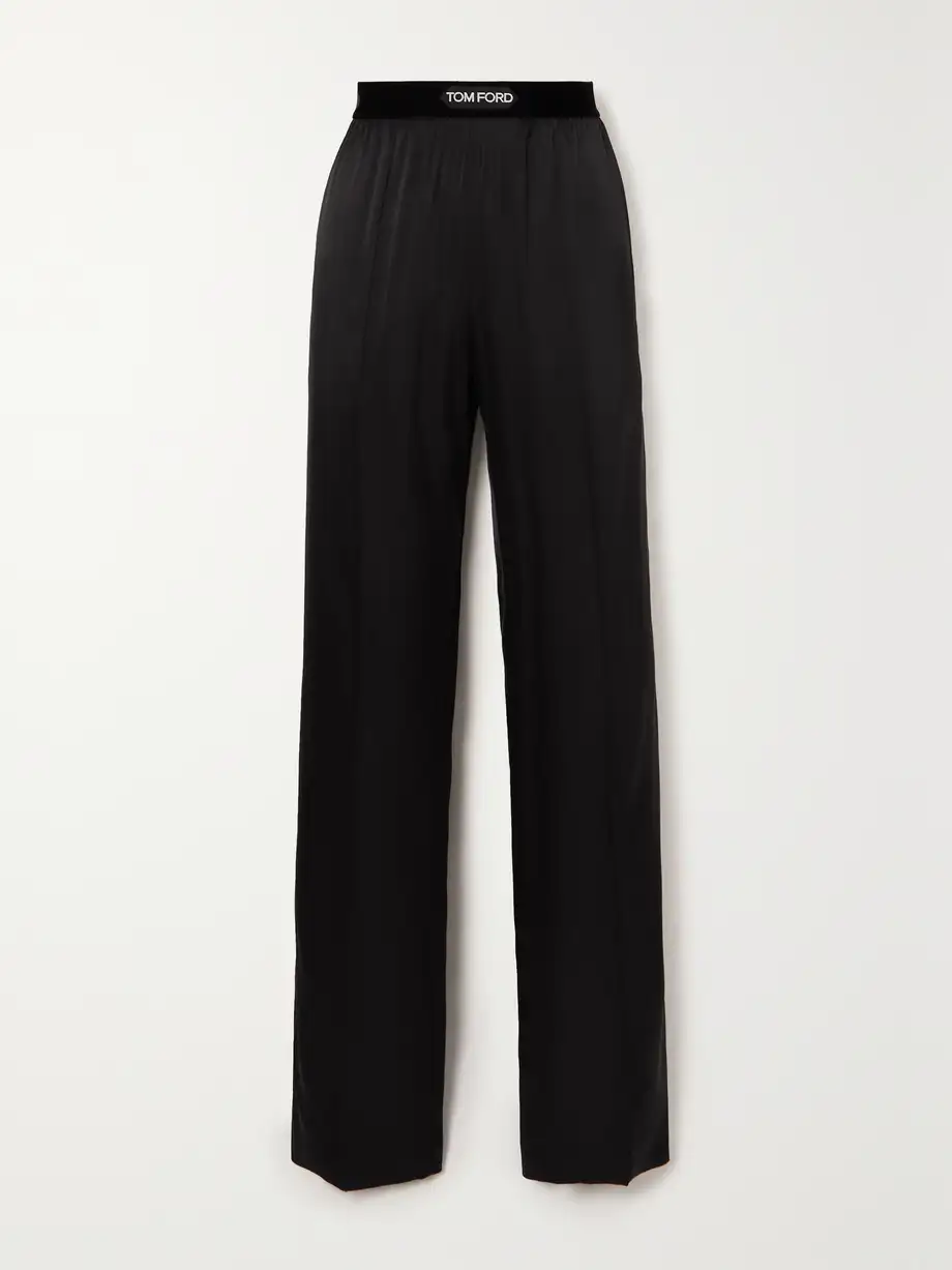 TOM FORD - Velvet-trimmed Stretch-silk Satin Pants - Black Cover