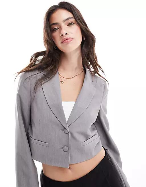 Miss Selfridge relaxed cropped blazer in gray Cover