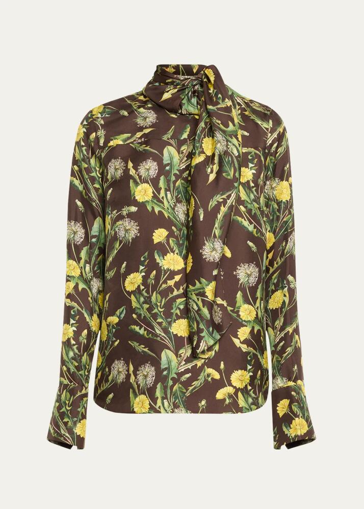 Oscar de la Renta Dandelion Scarf-Neck Silk Twill Blouse Cover