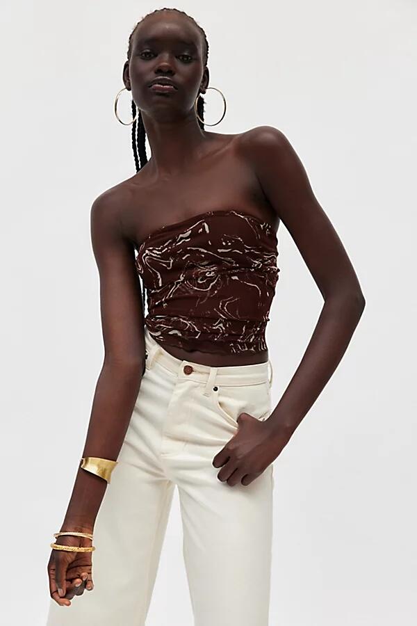 Silence + Noise Kori Printed Mesh Tube Top in Brown Marble Cover