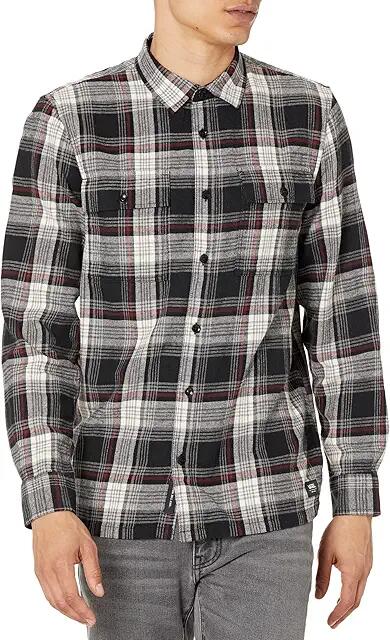 Vans Helleson Long Sleeve Plaid Flannel (Black/Antique White) Men's Clothing Cover