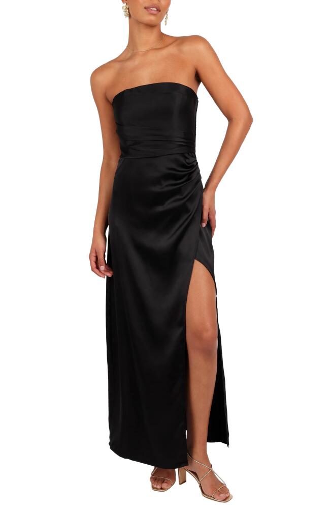 Petal & Pup Kara Strapless Stretch Satin Gown in Black Cover