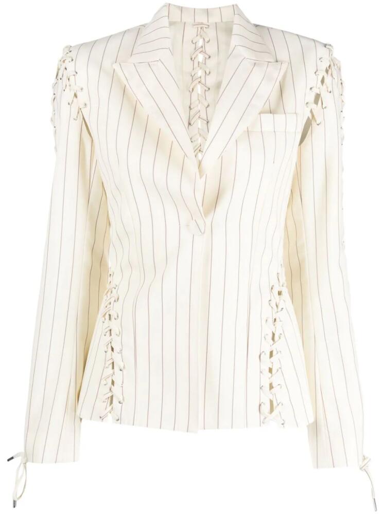 Jean Paul Gaultier lace-up striped blazer - Neutrals Cover