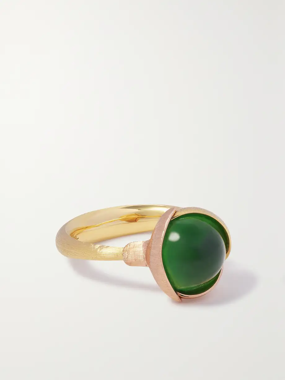 OLE LYNGGAARD COPENHAGEN - Lotus 18-karat Yellow And Rose Gold Serpentine Ring - Green Cover