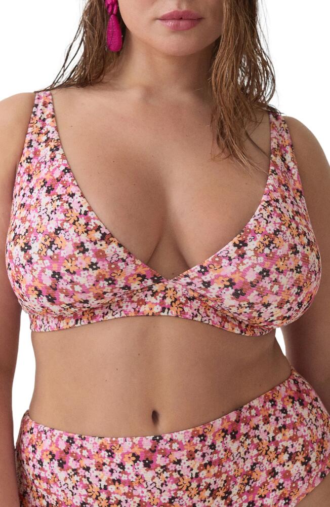 MANGO Floral Triangle Bikini Top in Pink Cover