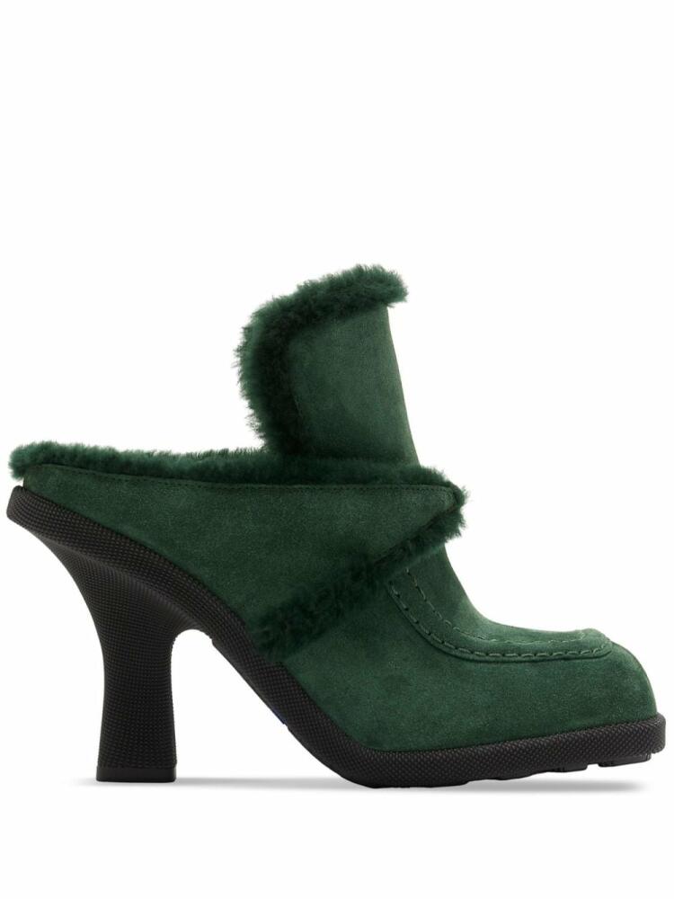 Burberry Highland shearling-trim suede mules - Green Cover