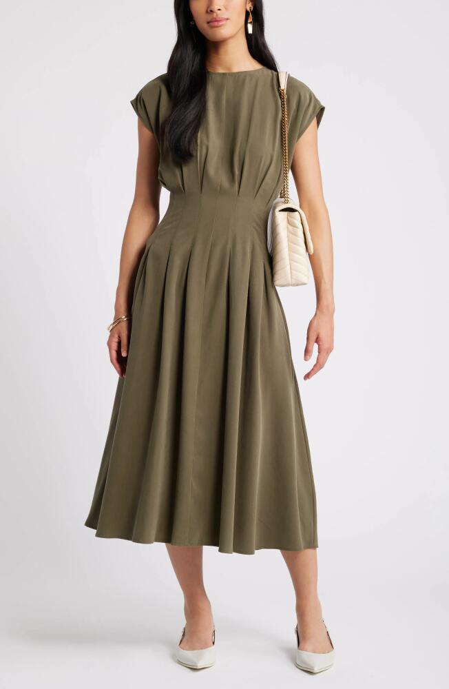 Nordstrom Pleated A-Line Dress in Olive Night Cover